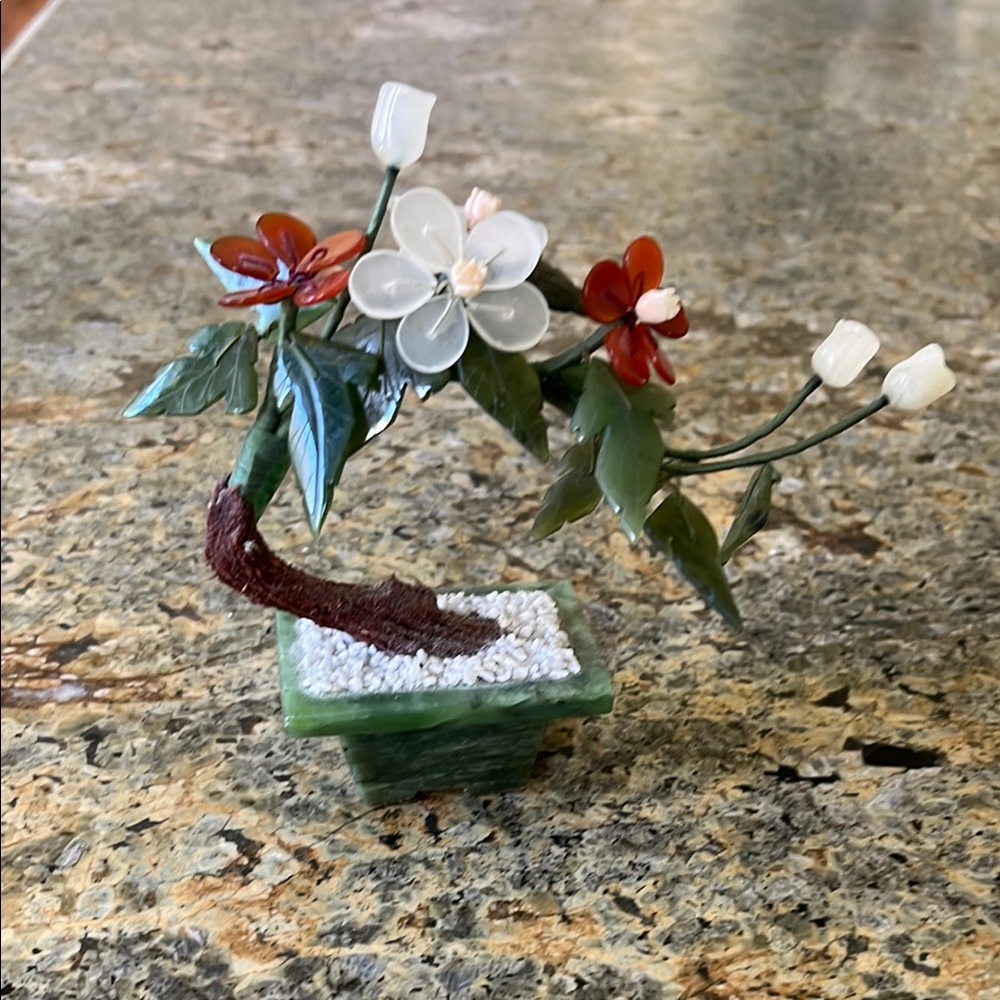 Vintage Chinese Jade Floral Bonsai Tree